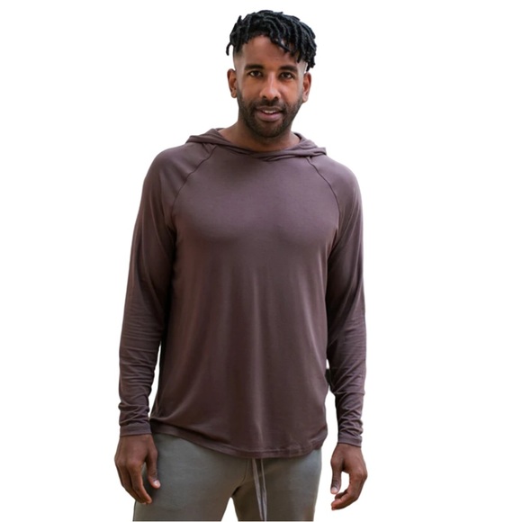 NWT YALA Travis Hooded Long Sleeve Raglan Bamboo Tee Teal Melange Knit Size XXL - Picture 4 of 11